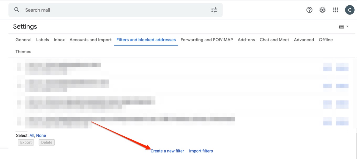 create a new filter on your gmail