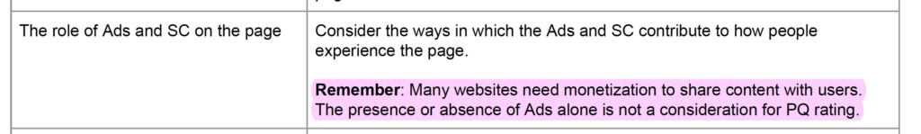 screenshot quality rater guideline on monetization