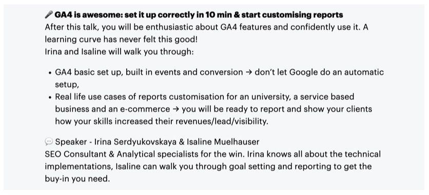 print screen of a Digital Analytics conference pitch of Isaline Mülhauser and Irina Serdyukovskaya