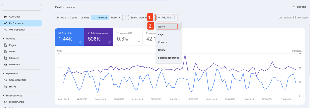 add filter google serach console