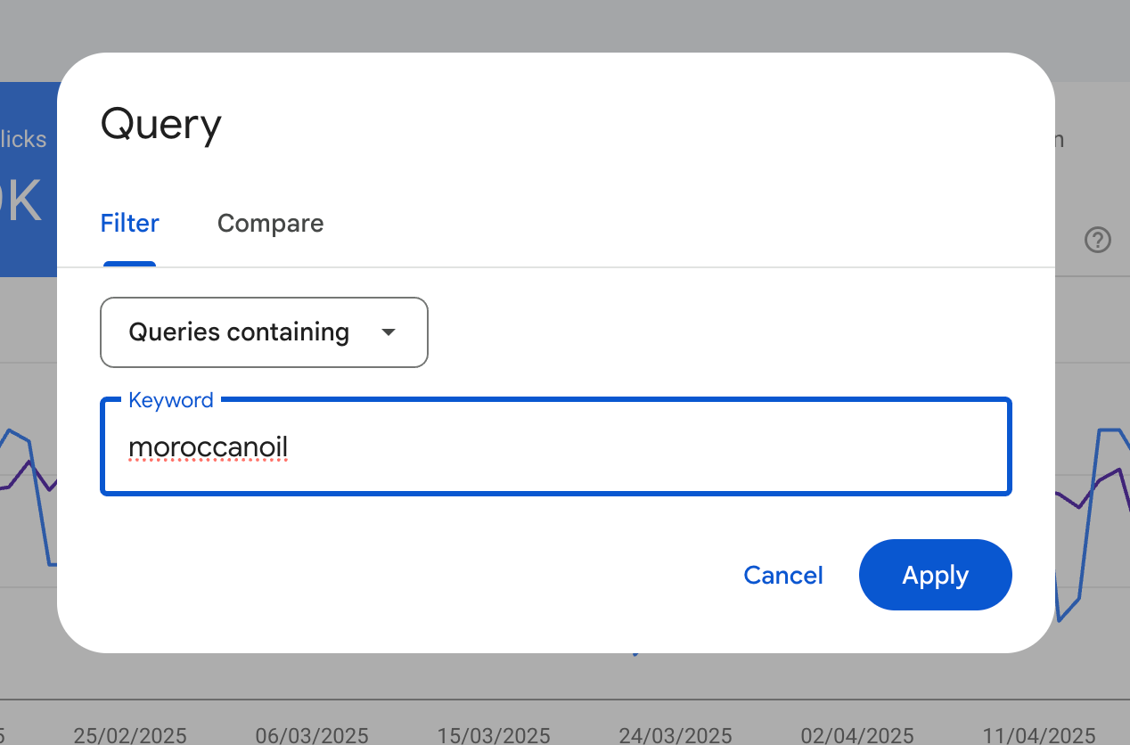 add query to google search console screenshot