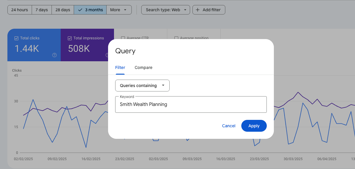 add query to google search console screenshot